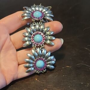 Silver and Blue Floral Bracelet